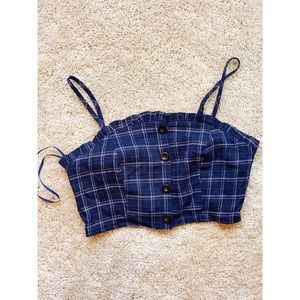 Button-Front Cropped Plaid Cami